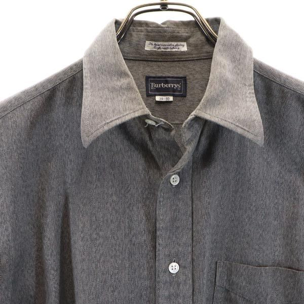 Burberrys バーバリーズ 90s オールド 三陽商会 日本製 ヘリンボーン柄 長袖 シャツ 39－80 ブラック系 メンズ