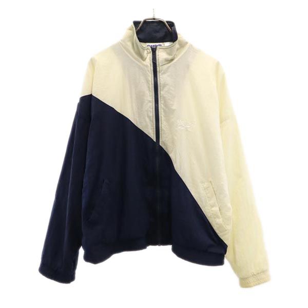 Reebok リーボック 90s オールド バックロゴ刺繍 ナイロンジャケット M アイボリー×ネイビー メンズ