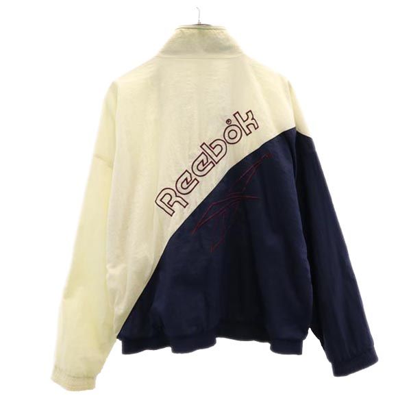 Reebok リーボック 90s オールド バックロゴ刺繍 ナイロンジャケット M アイボリー×ネイビー メンズ