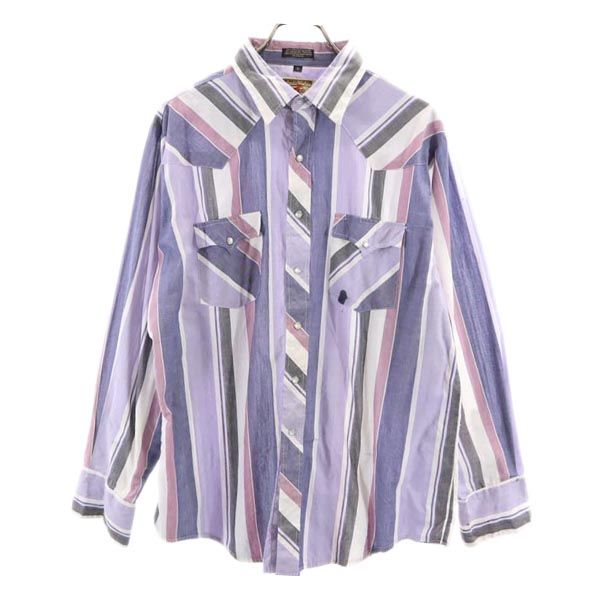 Authentic Western Youngbloods 80s ヴィンテージ ストライプ 長袖 ウエスタンシャツ L パープル系 メンズ