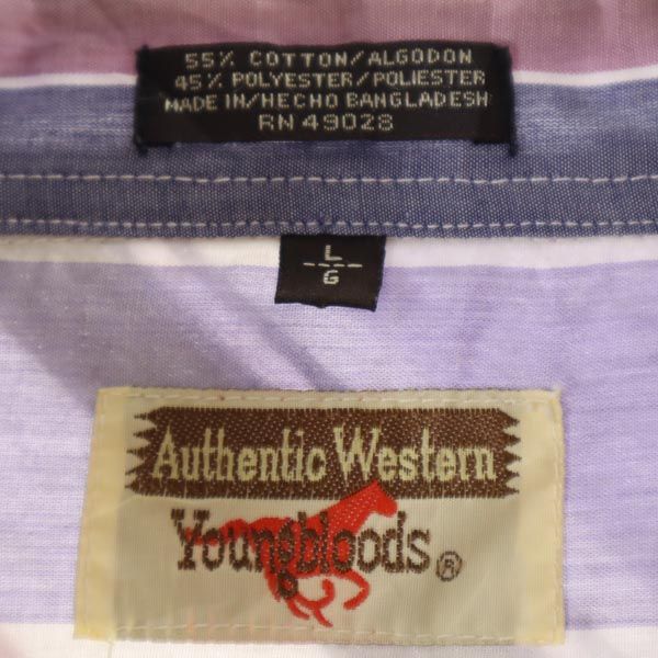 Authentic Western Youngbloods 80s ヴィンテージ ストライプ 長袖 ウエスタンシャツ L パープル系 メンズ