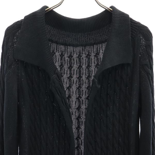 Yohji Yamamoto ヨウジヤマモト コットン 長袖 ニット カーディガン 2 ブラック ボタンレス レディース