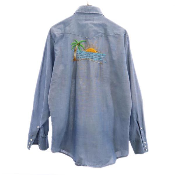Sears シアーズ 70s ヴィンテージ 長袖 シャンブレー ウエスタンシャツ ブルー系 メンズ