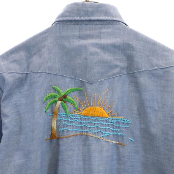 Sears シアーズ 70s ヴィンテージ 長袖 シャンブレー ウエスタンシャツ ブルー系 メンズ