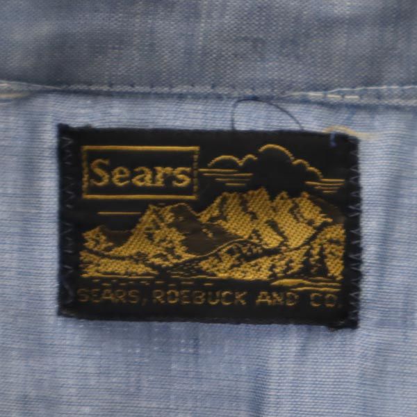 Sears シアーズ 70s ヴィンテージ 長袖 シャンブレー ウエスタンシャツ ブルー系 メンズ