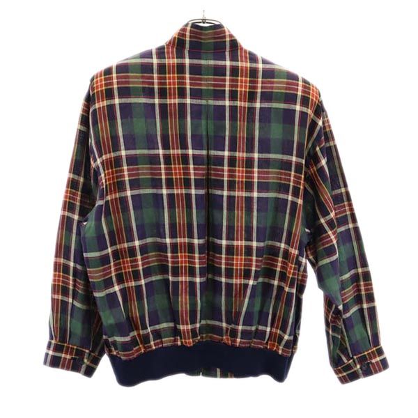 ダックス リネン チェック ジャケット L ネイビー系 DAKS 肩パッド レディース