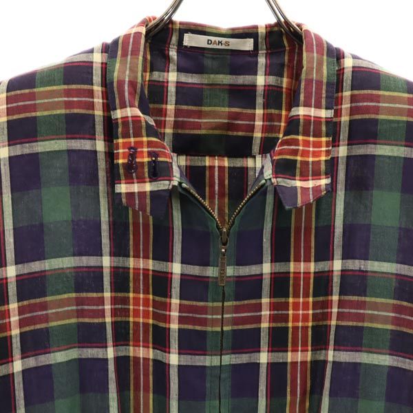 ダックス リネン チェック ジャケット L ネイビー系 DAKS 肩パッド レディース