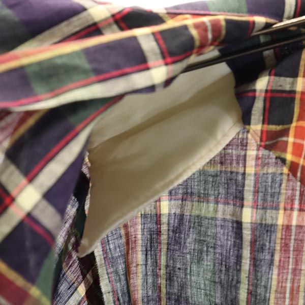 ダックス リネン チェック ジャケット L ネイビー系 DAKS 肩パッド レディース