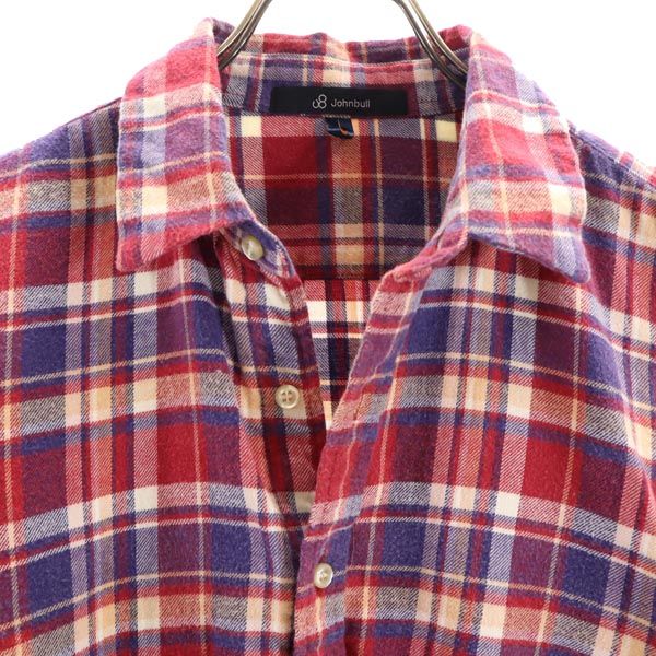 Johnbull ジョンブル 日本製 長袖 チェックシャツ S レッド系 レディース