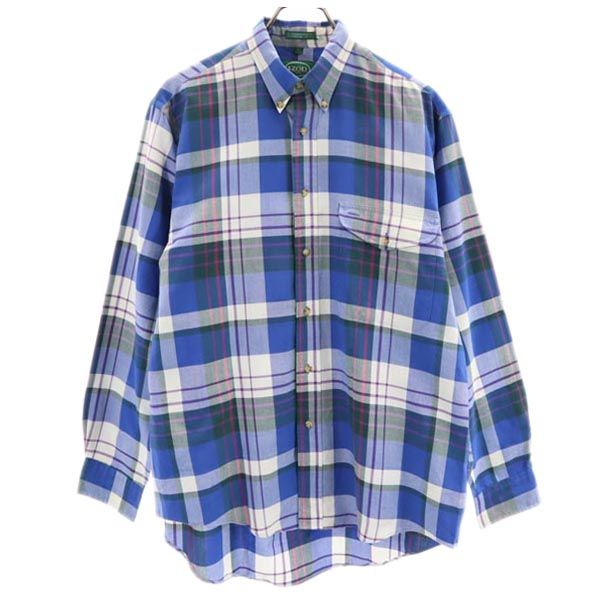 IZOD アイゾッド 90s オールド チェック 長袖 ボタンダウンシャツ M ブルー メンズ