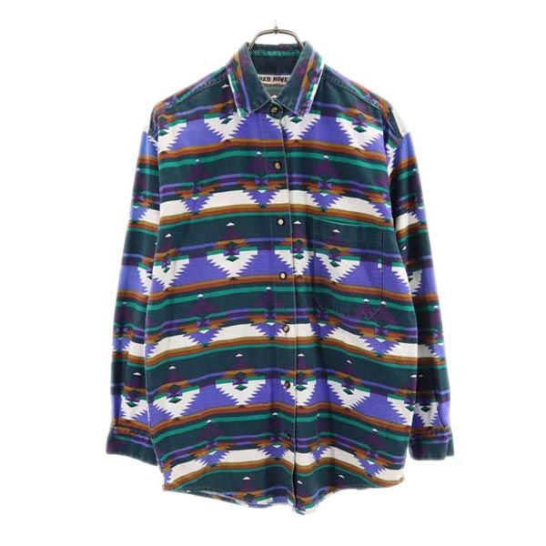 RED ROVER 90s オールド 総柄 長袖 シャツ M グリーン系 RED ROVER レディース