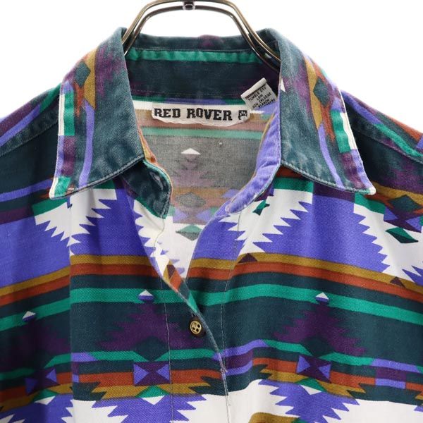 RED ROVER 90s オールド 総柄 長袖 シャツ M グリーン系 RED ROVER レディース