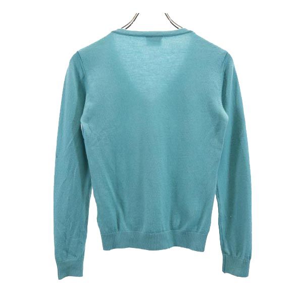 LACOSTE ラコステ 日本製 ウール アーガイル Vネック セーター 40 グリーン系 ニット レディース