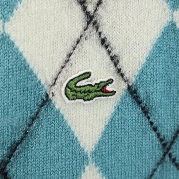 LACOSTE ラコステ 日本製 ウール アーガイル Vネック セーター 40 グリーン系 ニット レディース