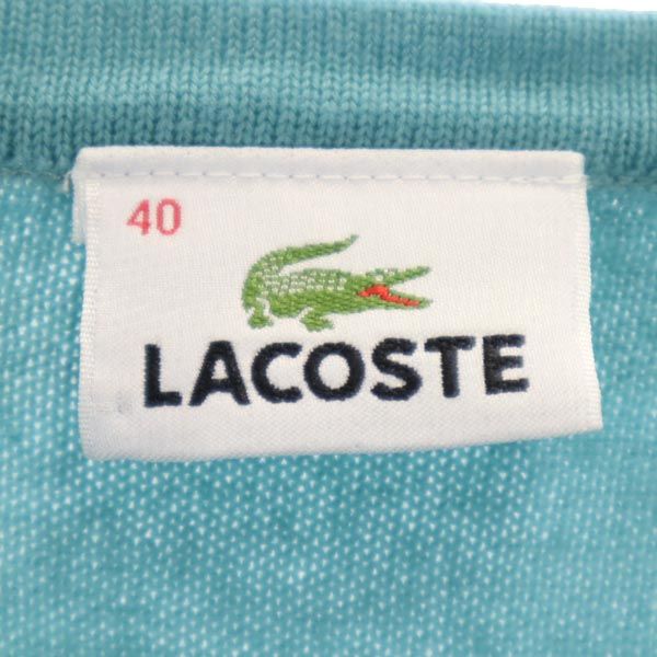 LACOSTE ラコステ 日本製 ウール アーガイル Vネック セーター 40 グリーン系 ニット レディース
