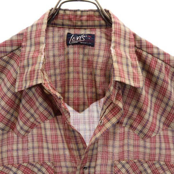 リーバイス 70s ヴィンテージ チェック 長袖 ウエスタンシャツ L 赤系 Levi's メンズ