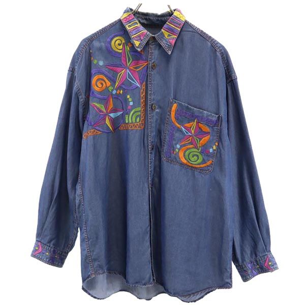 サンタフェ 日本製 長袖 シャンブレーシャツ 4 ネイビー santa fe メンズ