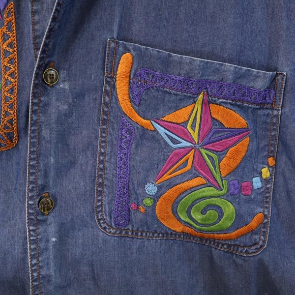 サンタフェ 日本製 長袖 シャンブレーシャツ 4 ネイビー santa fe メンズ