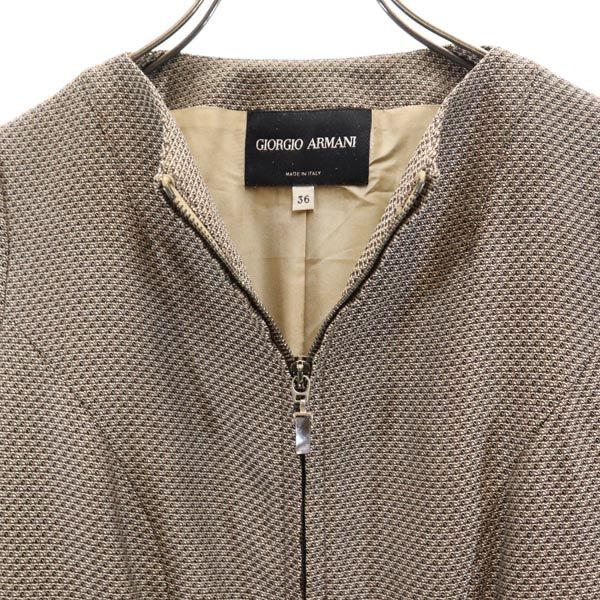 GIORGIO ARMANI ジョルジオアルマーニ イタリア製 ノーカラー ジャケット 36 ブラウン系 レディース