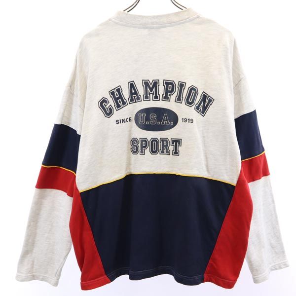 Champion チャンピオン 90s 青タグ オールド バック プリント 長袖 トレーナー M グレー スウェット メンズ