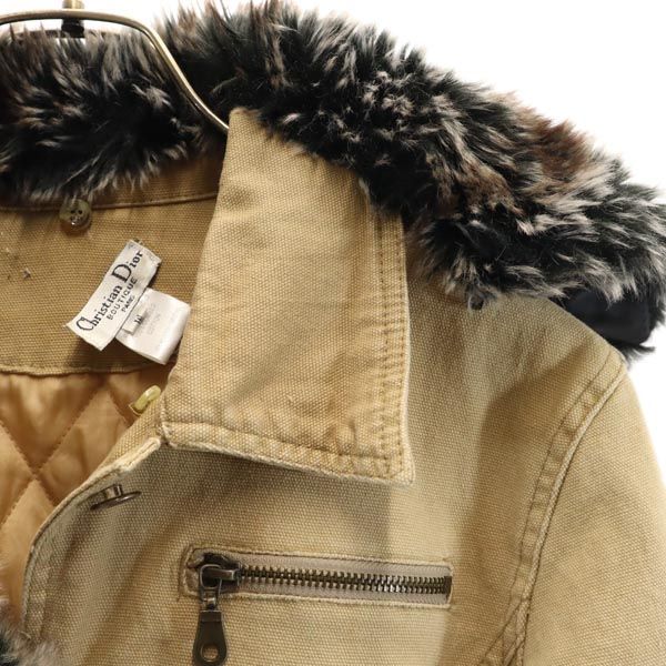 クリスチャンディオール デニムジャケット M ベージュ系 Christian Dior Gジャン ファー襟 レディース
