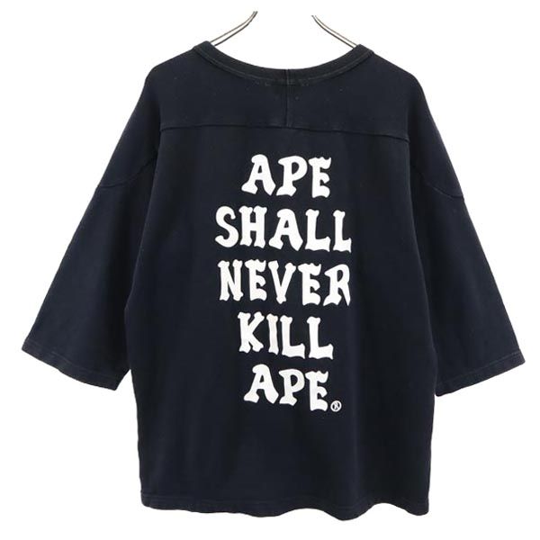 ベイプ 日本製 プリント 7分袖 Tシャツ M ブラック系 BAPE メンズ
