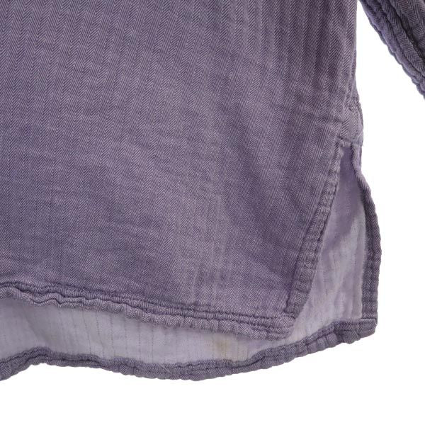 ヘリンボーン 長袖 ノーカラーシャツ パープル メンズ