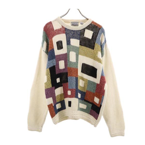 DUPLEX 90s オールド リネンブレンド 長袖 ニット M 白系 セーター メンズ