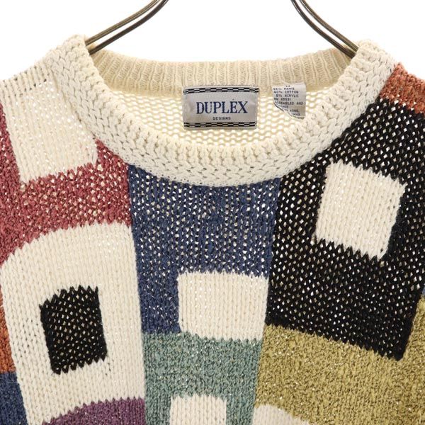 DUPLEX 90s オールド リネンブレンド 長袖 ニット M 白系 セーター メンズ