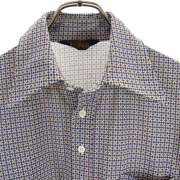 Jantzen ジャンセン 70s ヴィンテージ 総柄 長袖 シャツ L ネイビー系 メンズ