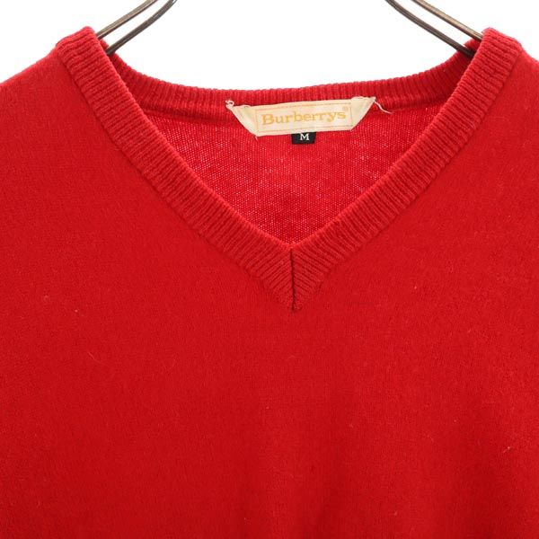 Burberrys バーバリーズ 90s オールド 長袖 Vネック ニット M レッド レディース