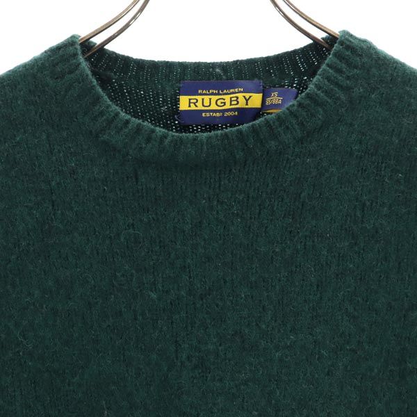 RALPH LAUREN RUGBY ラルフローレンラグビー 長袖 羊革パッチ ニット XS グリーン セーター メンズ