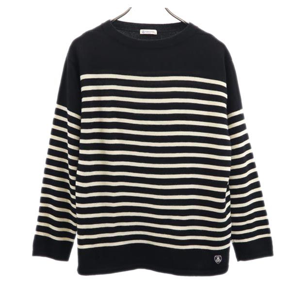 ORCIVAL オーシバル ウール ボーダー柄 長袖 ニット 3 ブラック×ホワイト セーター メンズ