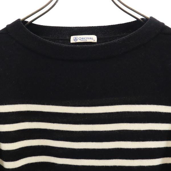 ORCIVAL オーシバル ウール ボーダー柄 長袖 ニット 3 ブラック×ホワイト セーター メンズ