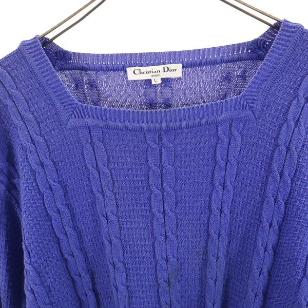 Christian Dior SPORTS クリスチャンディオール スポーツ 長袖 スクエアネック ケーブル ニット L 青系 セーター レディース