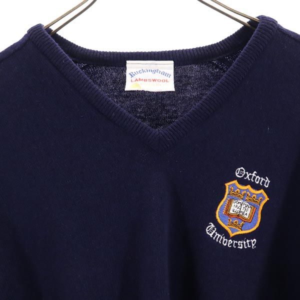 BUCKINGHAM バッキンガム 英国製 ウール 長袖 ニット 42 ネイビー系 セーター メンズ