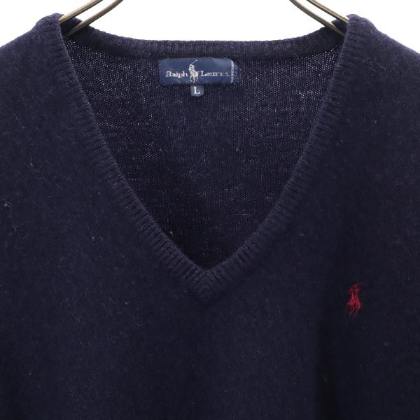 RALPH LAUREN ラルフローレン ウール 長袖 Vネック ニット L ネイビー系 セーター レディース
