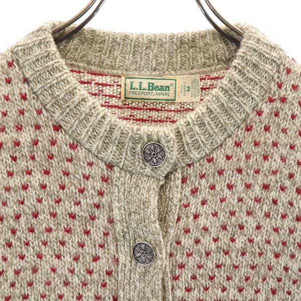 L.L.Bean エルエルビーン 80s ヴィンテージ ウールブレンド 総柄 長袖 ニット カーディガン M グレー系 レディース