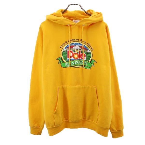 ヘインズ Dole プリント 長袖 スウェットパーカー L イエロー Hanes 裏起毛 メンズ