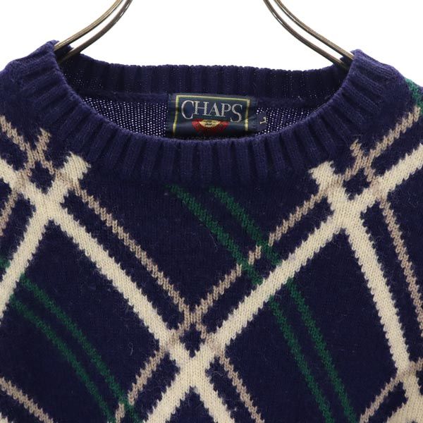 CHAPS チャップス オールド 長袖 ニット L ネイビー×グリーン セーター メンズ
