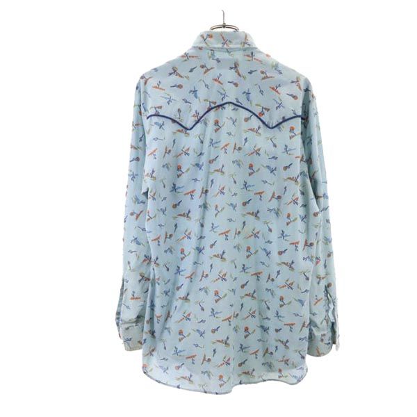 Levi's リーバイス 70s ヴィンテージ USA製 総柄 長袖 ウエスタンシャツ L ブルー系 メンズ