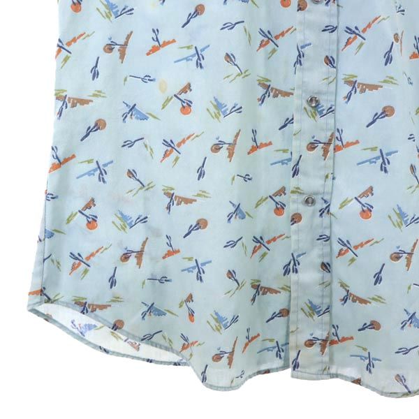 Levi's リーバイス 70s ヴィンテージ USA製 総柄 長袖 ウエスタンシャツ L ブルー系 メンズ