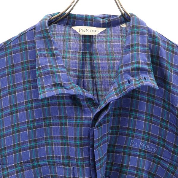 PIA SPORTS ピアスポーツ ウール チェック 長袖 ノーカラーシャツ ? ブルー系 メンズ