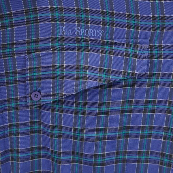 PIA SPORTS ピアスポーツ ウール チェック 長袖 ノーカラーシャツ ? ブルー系 メンズ