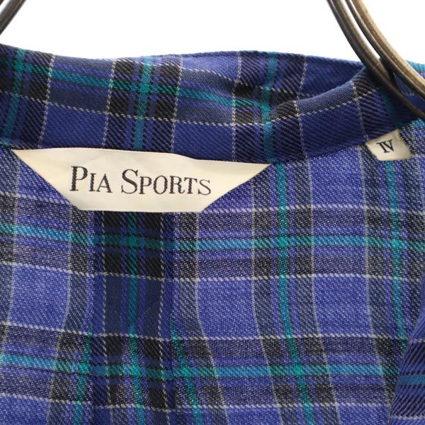 PIA SPORTS ピアスポーツ ウール チェック 長袖 ノーカラーシャツ ? ブルー系 メンズ