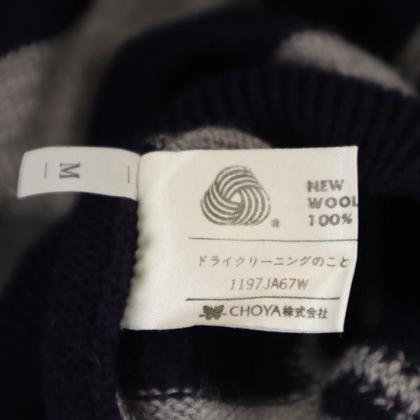 ダックス チェック 長袖 Vネック ニットコート M ネイビー DAKS セーター メンズ