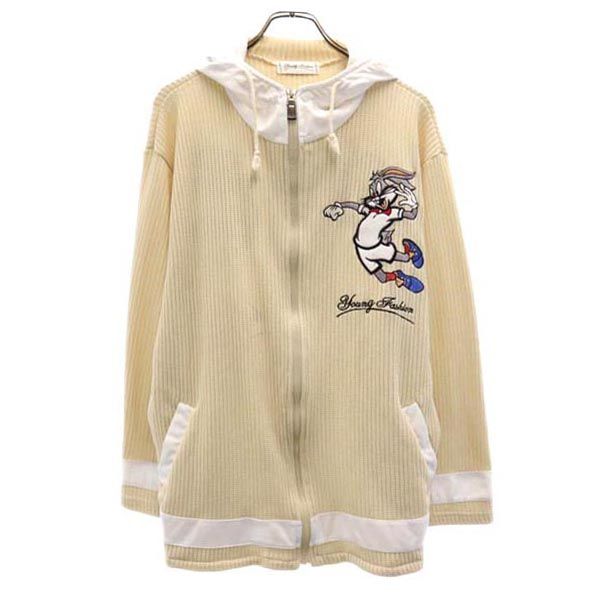 Warner Bros ワーナーブラザーズ バックスバニー 長袖 ジップパーカー アイボリー メンズ