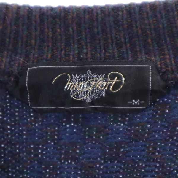 MINGLART カシミヤ 総柄 Vネック 長袖 Vネック ニット M ネイビー MINGLART セーター メンズ