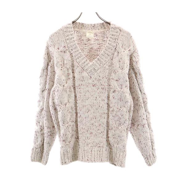 gelato pique ジェラートピケ 長袖 Vネック ニット F ホワイト×ピンク ジェラピケ ルームウェア レディース