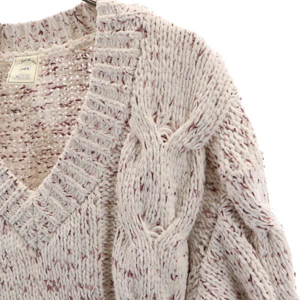 gelato pique ジェラートピケ 長袖 Vネック ニット F ホワイト×ピンク ジェラピケ ルームウェア レディース